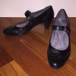 Aero soles black leather heels
